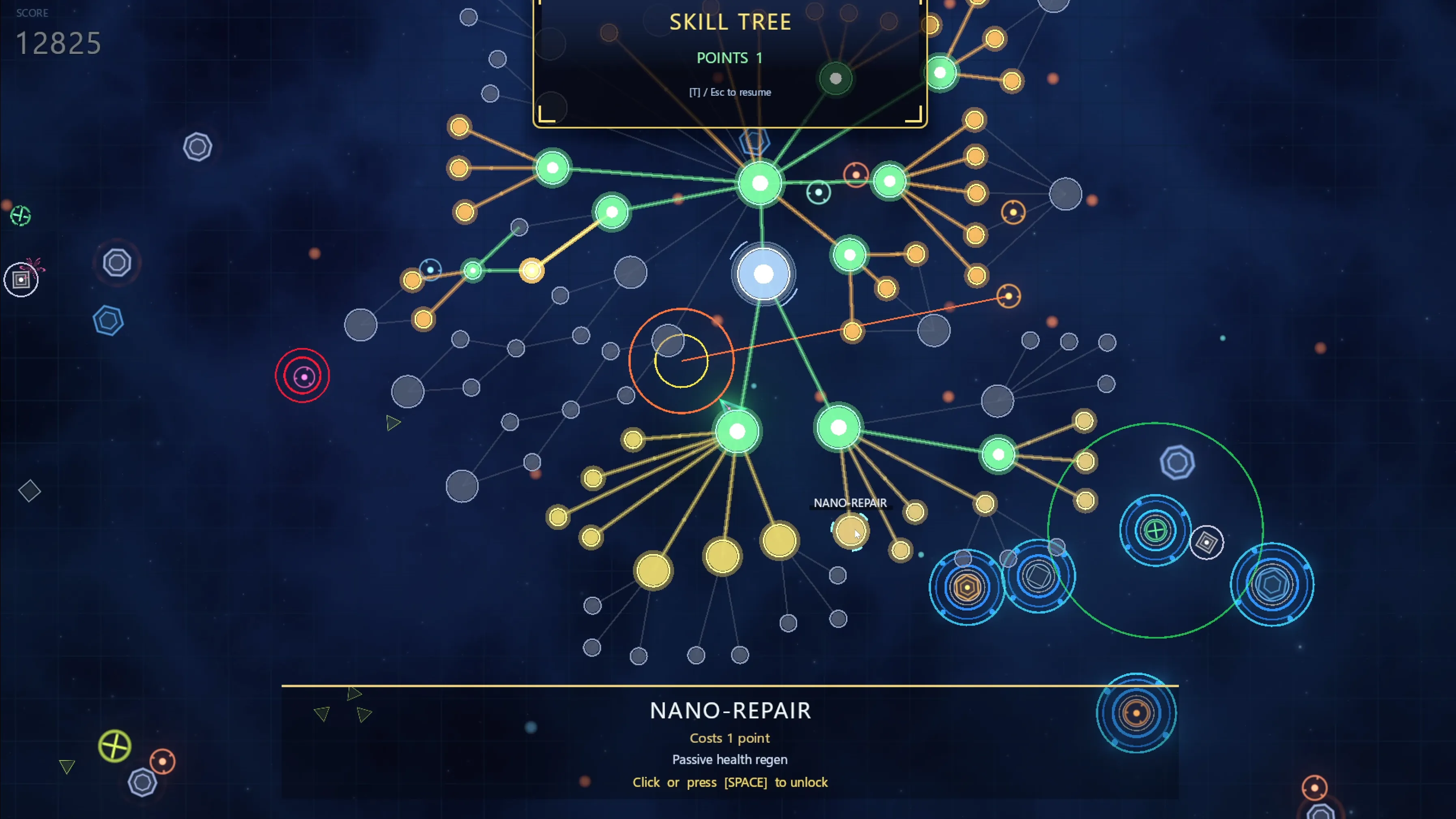 Vectorhythm's Survivors skill tree with dozens of unlockable nodes